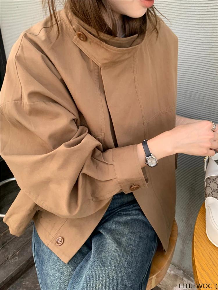 Coupe-vent en coton mélangé à manches longues pour femmes, vêtements courts coréens, vêtements décon