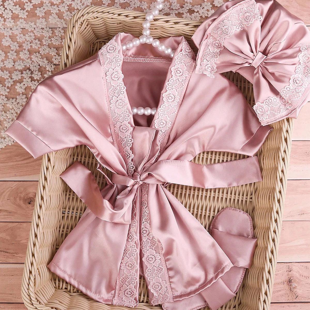 Ensemble de 3 tenues de photographie pour nouveau-nés, 1 mois, 100 jours, robe en dentelle pour bébé