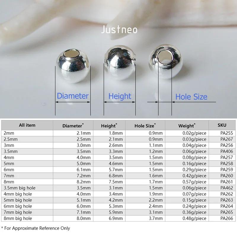 Perles en argent Sterling 925 massif, boule ronde d'espacement sans couture, résultats de bijoux DIY
