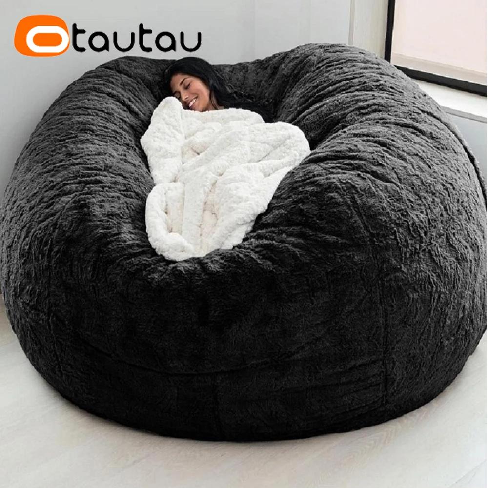Housse de pouf géante en fausse fourrure de lapin ultra-douce OTAUTAU 5 pieds, pour l'hiver et Noël,