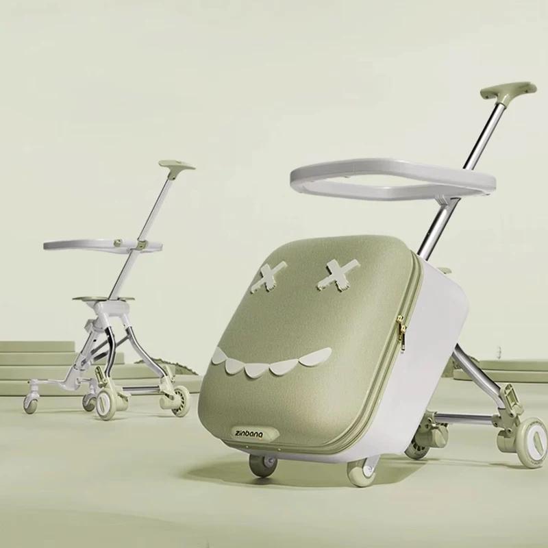 Valise à roulettes de voyage pour enfants montable sur avion avec roulettes, bagages, promenade et m