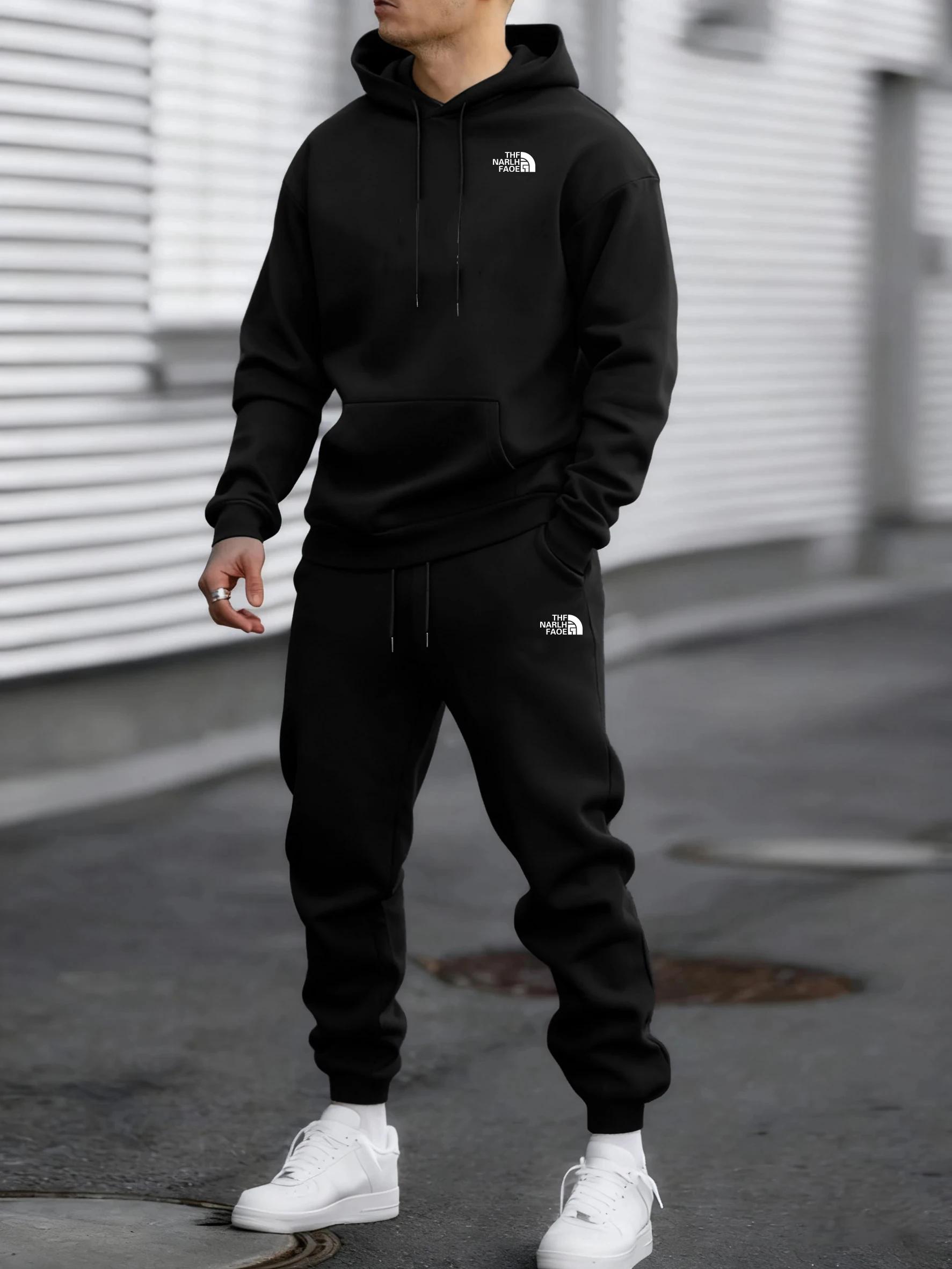 Ensemble décontracté deux pièces pour homme, automne et hiver, sweat-shirt à capuche et pantalon ave
