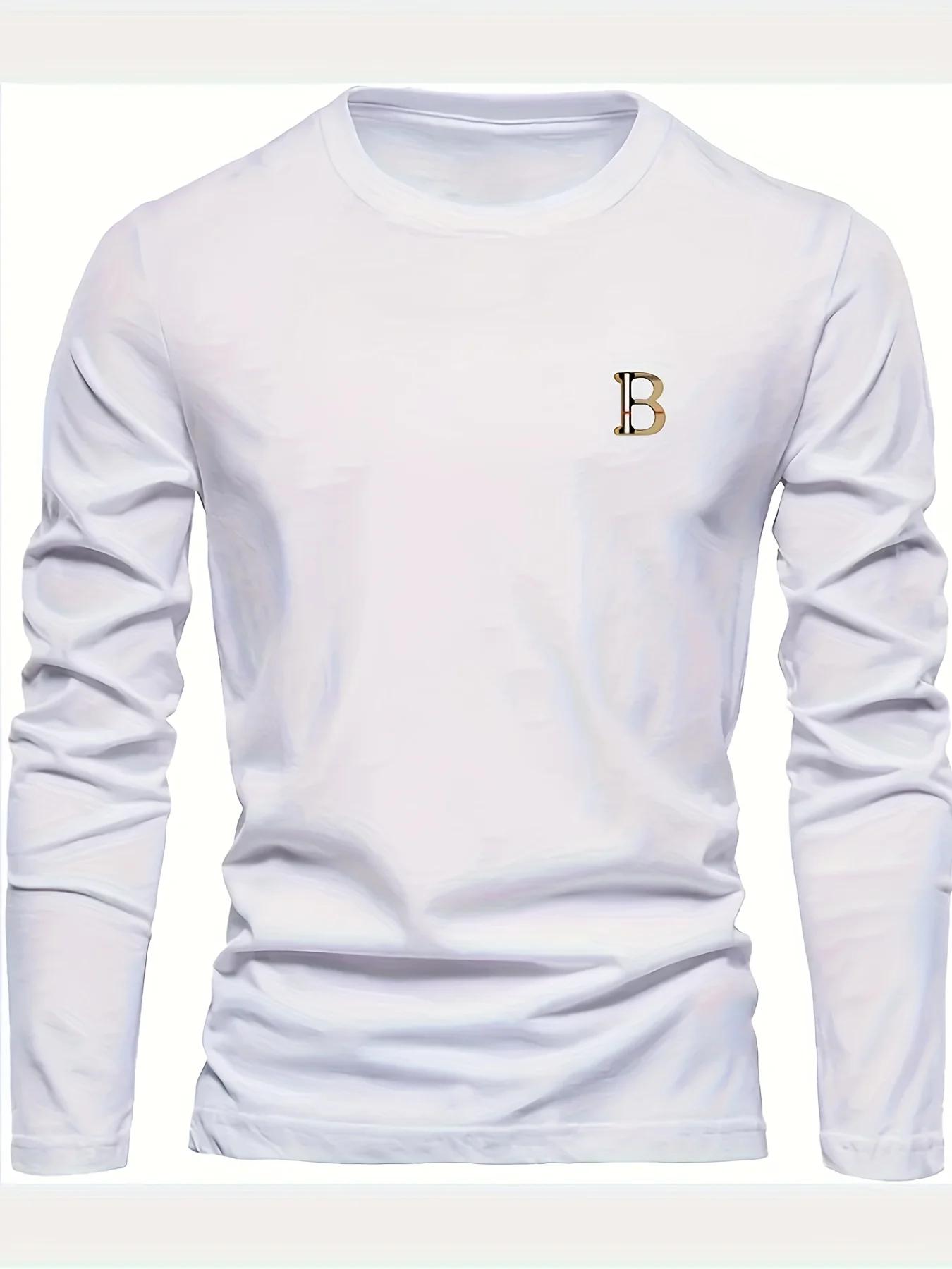 T-shirt à manches longues pour homme, 100% coton pur, ample et tendance, imprimé avec un motif de le