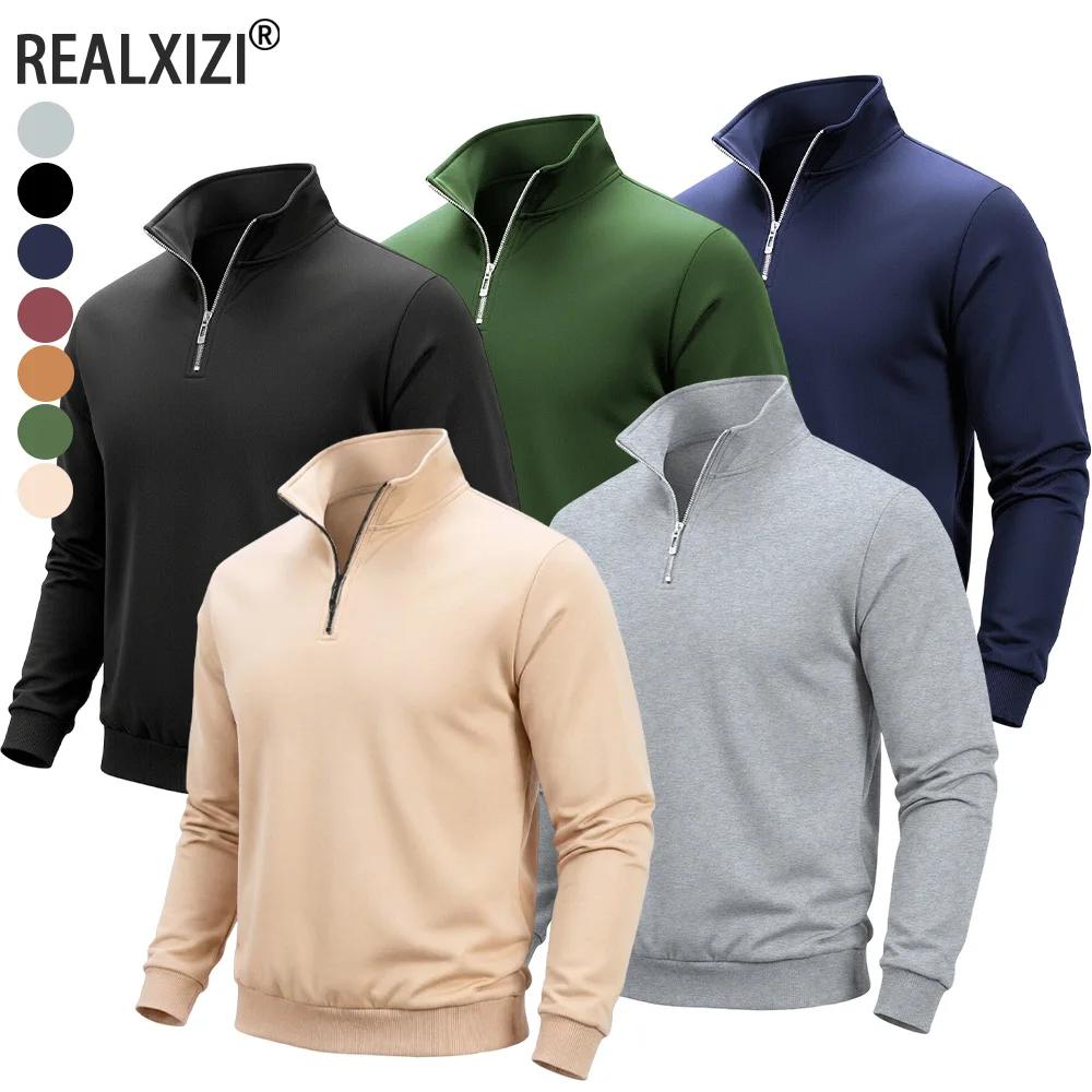 Sweat-shirt à demi-fermeture éclair pour homme, couleur unie, col roulé, pull à manches longues, pou