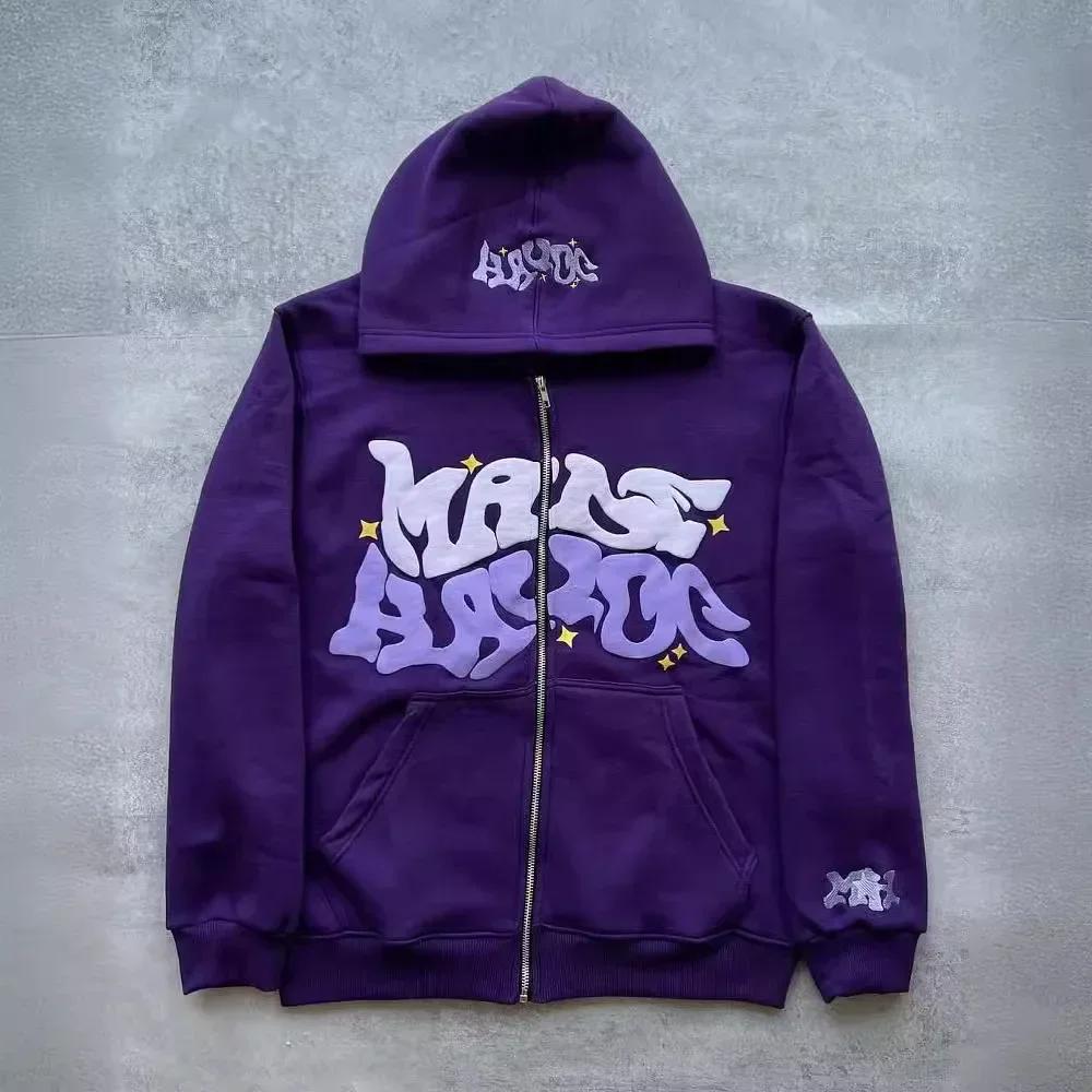 Sweat-shirt à capuche imprimé avec lettres américaines rétro pour homme, cardigan ouvert unisexe pou