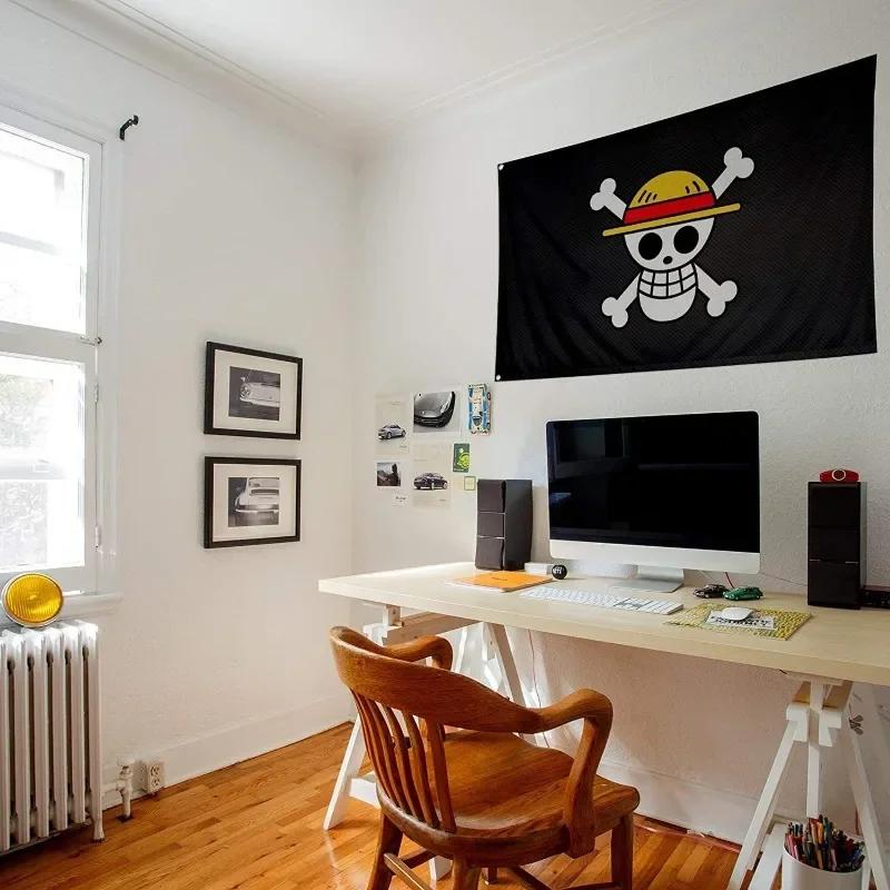 Nouveau une pièce 90*150CM Polyester Pirate singe D. Luffy crâne drapeau une pièce chapeau de paille