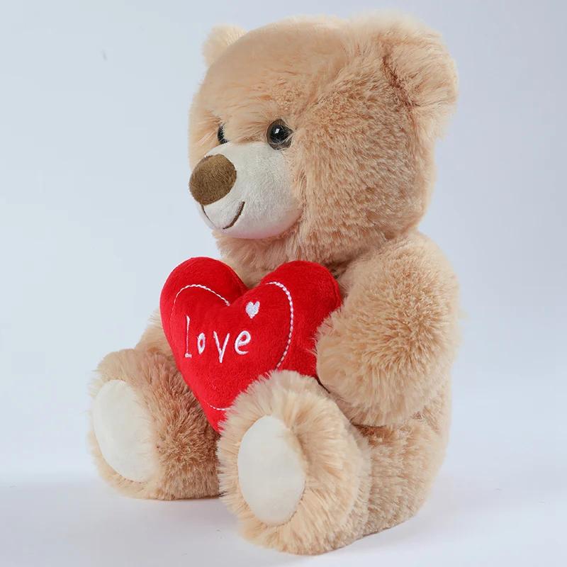 Jouets en peluche ours chien 25CM, mignon, cœur rouge imprimé amour, Animal créatif, poupée en peluc