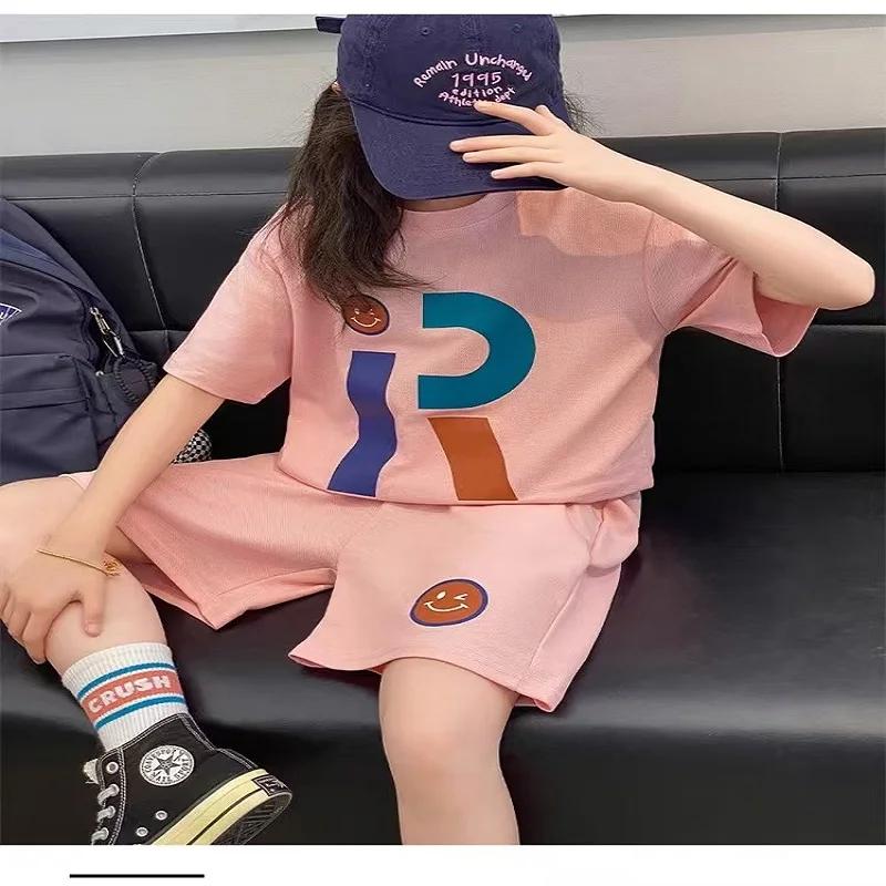 Ensemble vêtements été adolescentes t-shirt short lettres imprimées costume 2 pièces mode survêtements