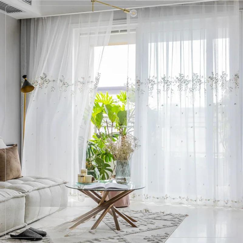 Rideaux en Tulle à fleurs brodées européennes, 1 pièce, pour salon, chambre à coucher, balcon, Voile