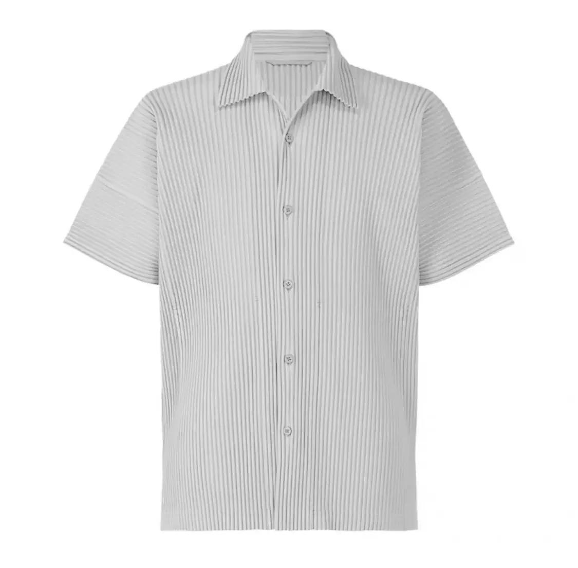 Miyake chemise à revers plissée à manches courtes t-shirt pour hommes chemise unie chemise boutonnée