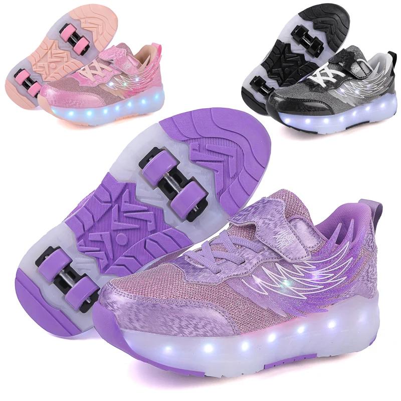 Garçons filles chaussures à roulettes lumière LED USB charge enfants patins à roulettes chaussures d