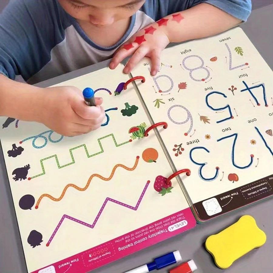 Cahier d'exercices de traçage magique réutilisable de 34 pages, formation éducative au dessin et au 