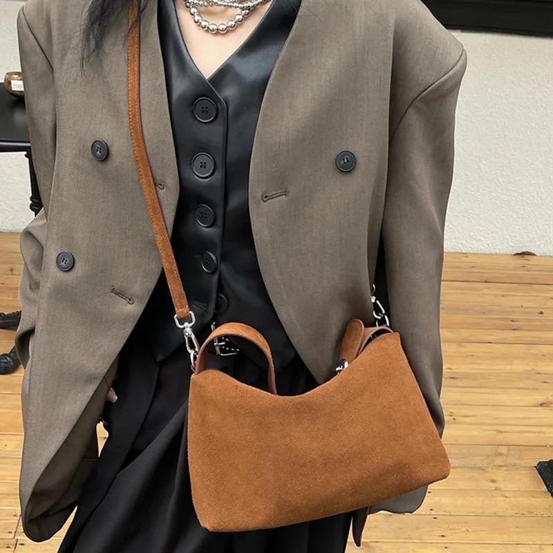 Sac à main rétro en daim pour femmes, sac à main en cuir de vachette conviviale ré pour dames, sac à