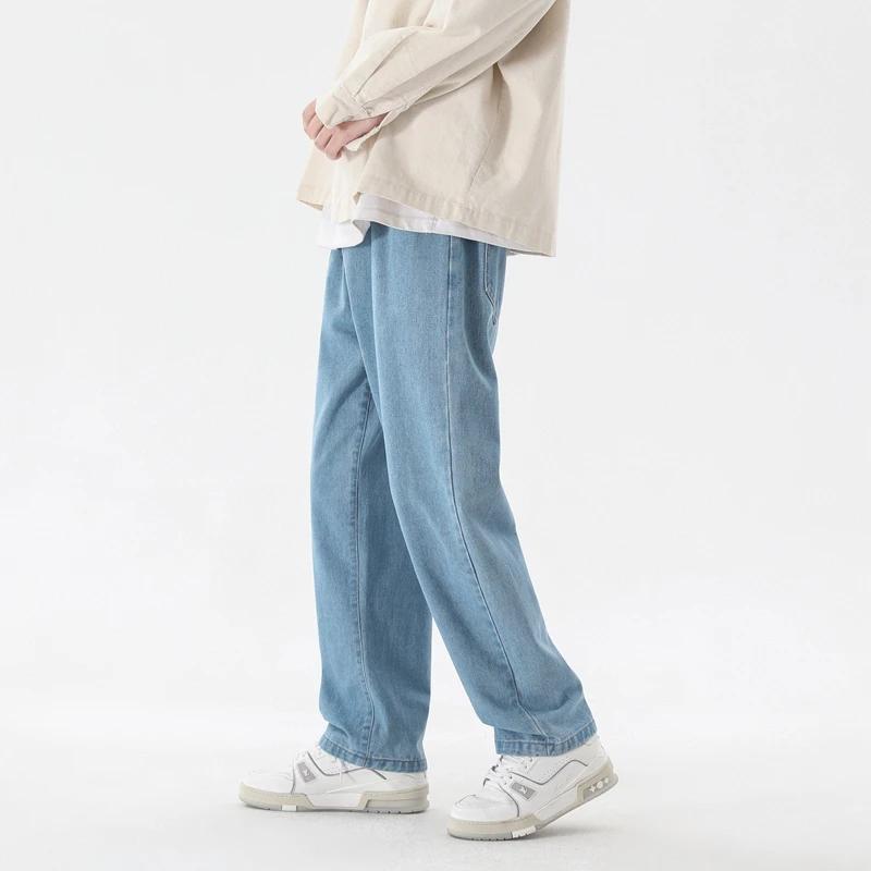 Jean décontracté pour hommes, longueur cheville, classique, droit, Denim, jambes larges, bleu clair,