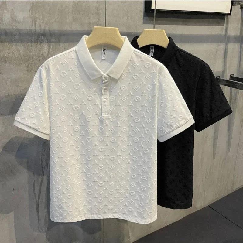 Été nouveaux hommes Lop-up creux à manches courtes Polo T-Shirt glace soie respirant affaires mode T