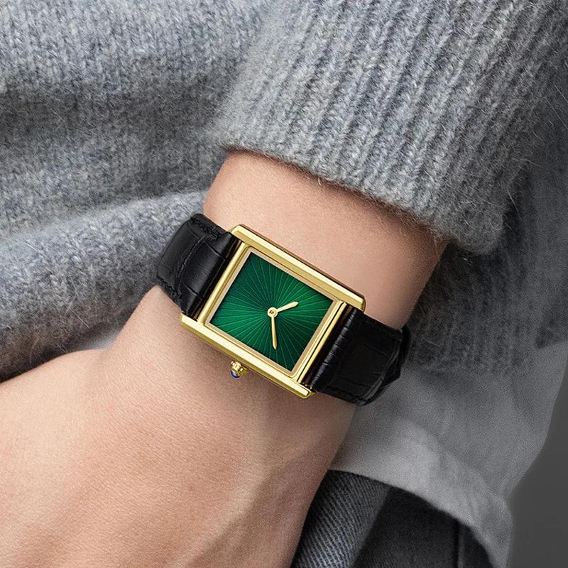 Nouvelle montre carrée classique pour hommes et femmes, design simple à deux aiguilles, bracelet en 