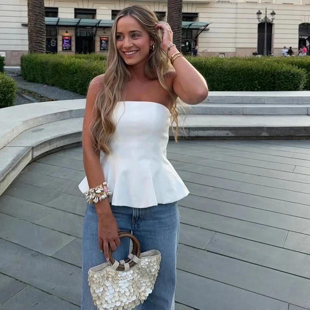 KONDALA Sexy beurre jaune Cami volants bustier tubulaire femmes mode 2025 été sans bretelles Y2K fil