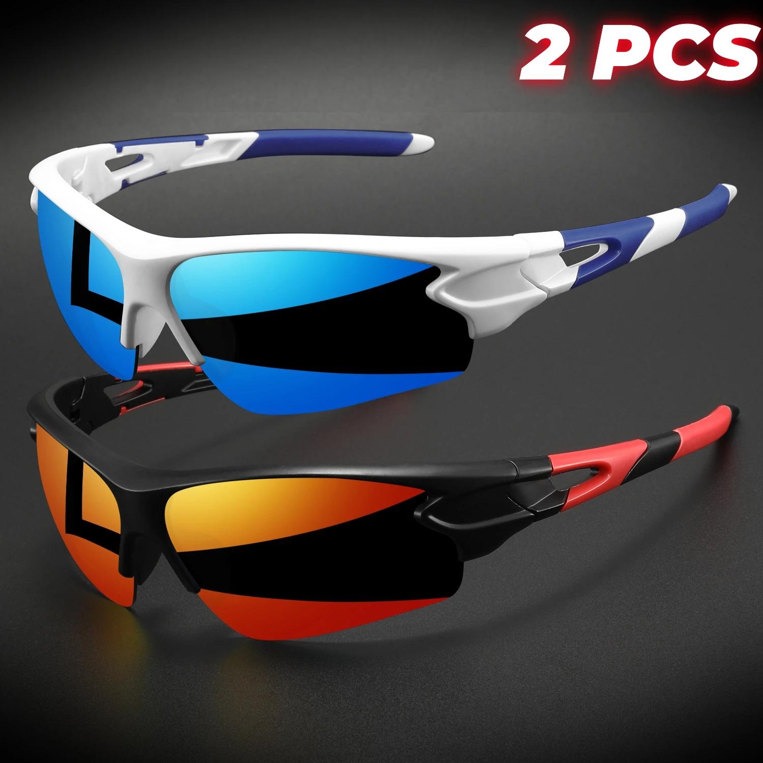2 pièces nouvelles lunettes de soleil de sport enveloppantes semi-sans monture légères pour le cycli