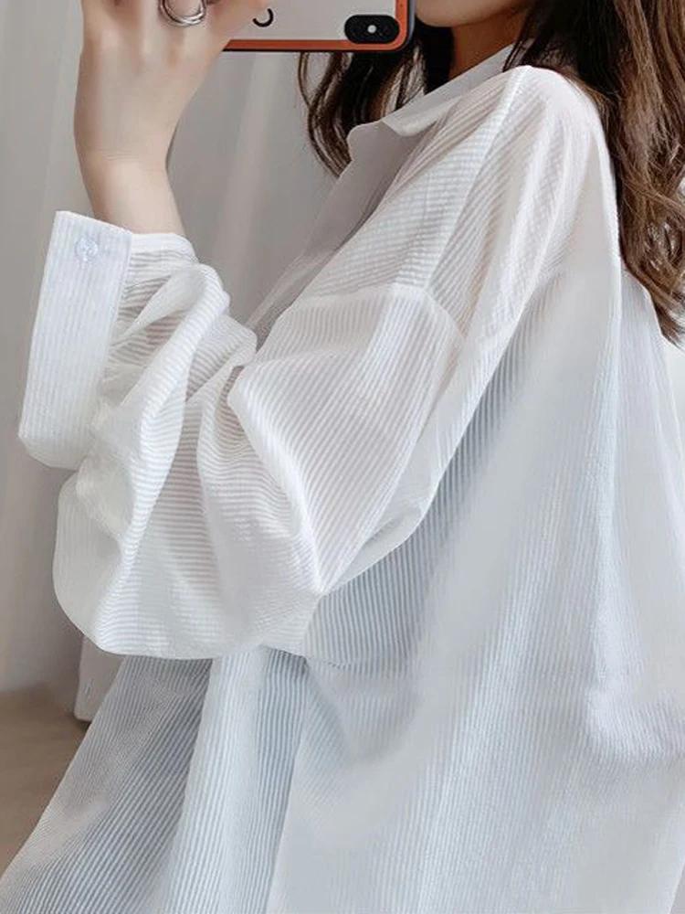 Jmprs coréen Sexy femmes Transparent rayé chemise surdimensionné ample à manches longues coréen rési