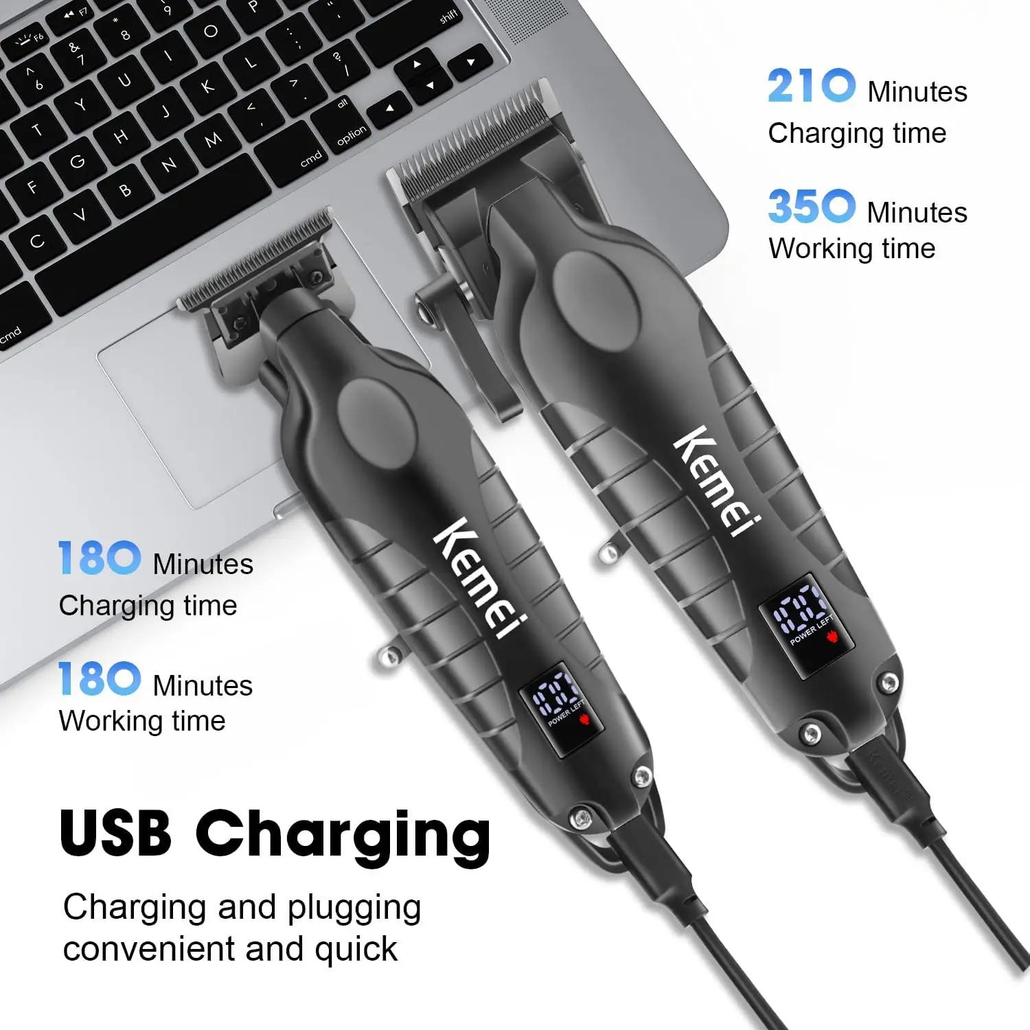 Kemei Kit de tondeuse à cheveux pour hommes, rasoir électrique, tondeuse à cheveux, machine de décou