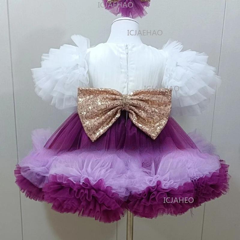 Robe tutu à manches courtes pour filles, tenue de scène pour enfants, robe de performance pour conco