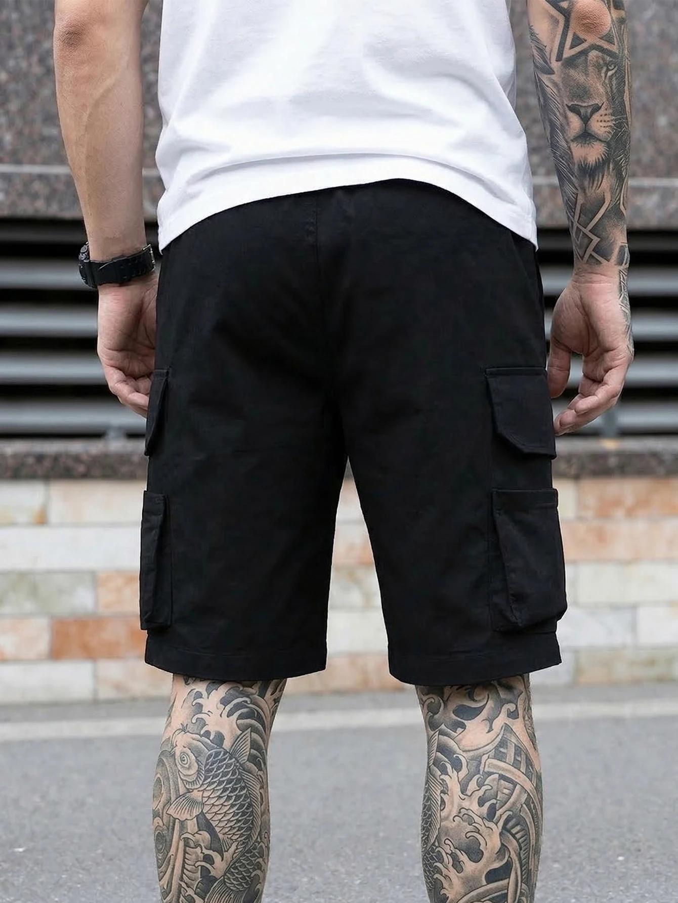 Shorts de travail à cordon de serrage pour hommes, style streetwear, shorts cargo avec grandes poche