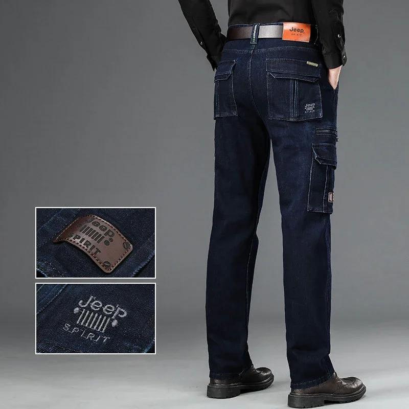 Pantalon cargo en denim multi-poches pour hommes, jean droit décontracté épais, surintendant ser, gr