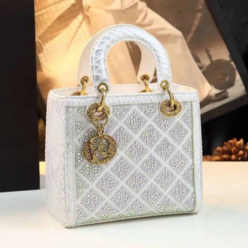 Petit sac à main entièrement en strass, sac à bandoulière de luxe en cuir véritable pour femmes, sac