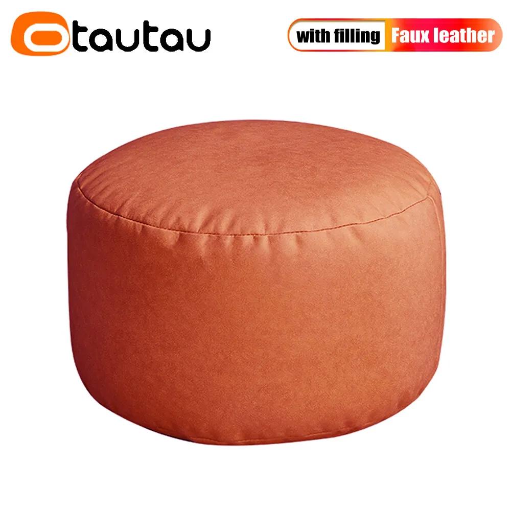 OTAUTAU petit rond Faux cuir Ottoman tabouret pouf Pouf repose-pieds en peluche pouf repose-pieds so