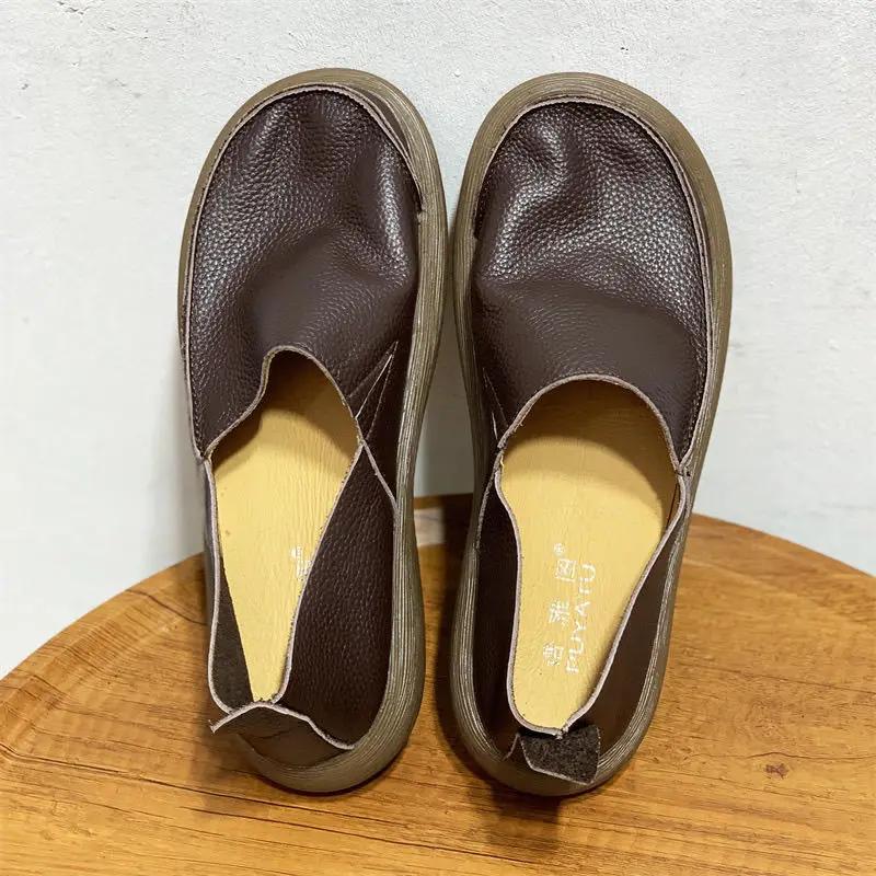 Chaussures d'été respirantes à bout large pour hommes, chaussures en cuir de vache unique, mocassins