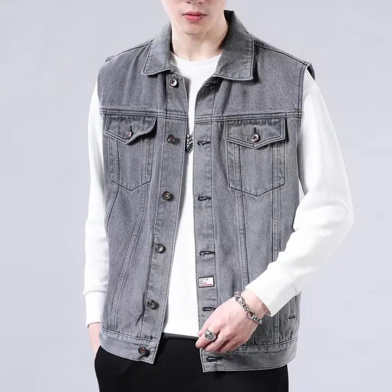 Gilet en jean rétro haut de gamme, revers sans manches pour hommes, gilet, gilet, gilet, gilet, gile