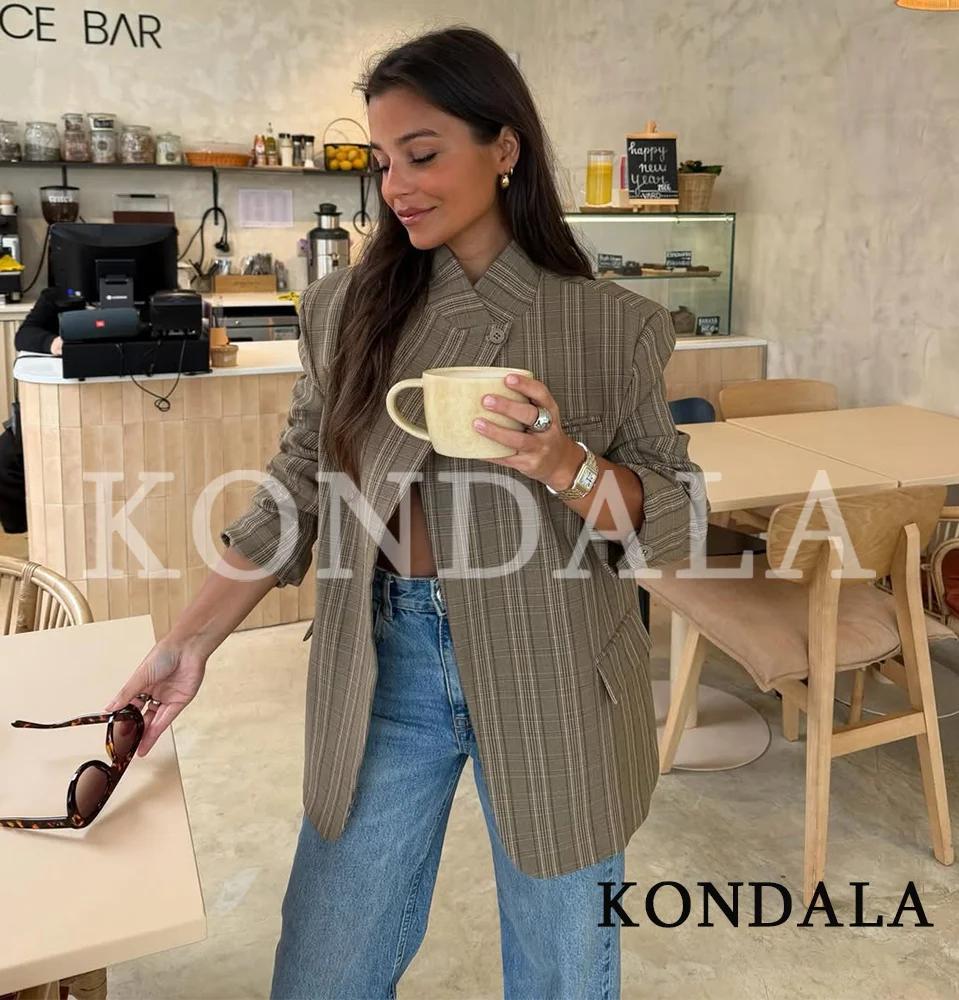 KONDALA Blazer Chic Vintage à Carreaux pour Femme Tendances Printemps 2026 Blazer Élégant pour le Tr