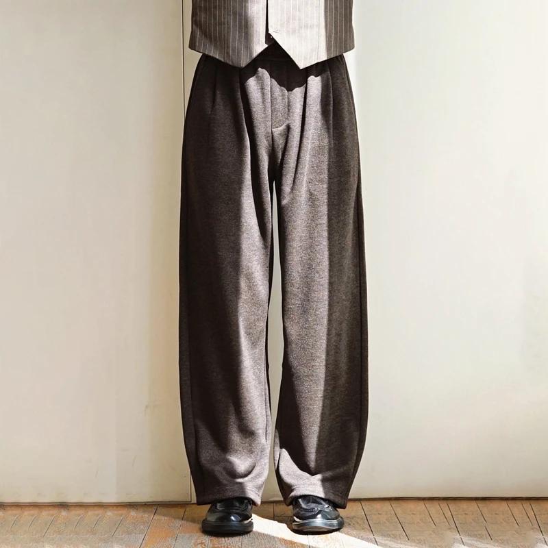 Pantalon à jambes larges pour hommes, 100% laine mérinos, chaud, doux, couleur unie, automne hiver, 