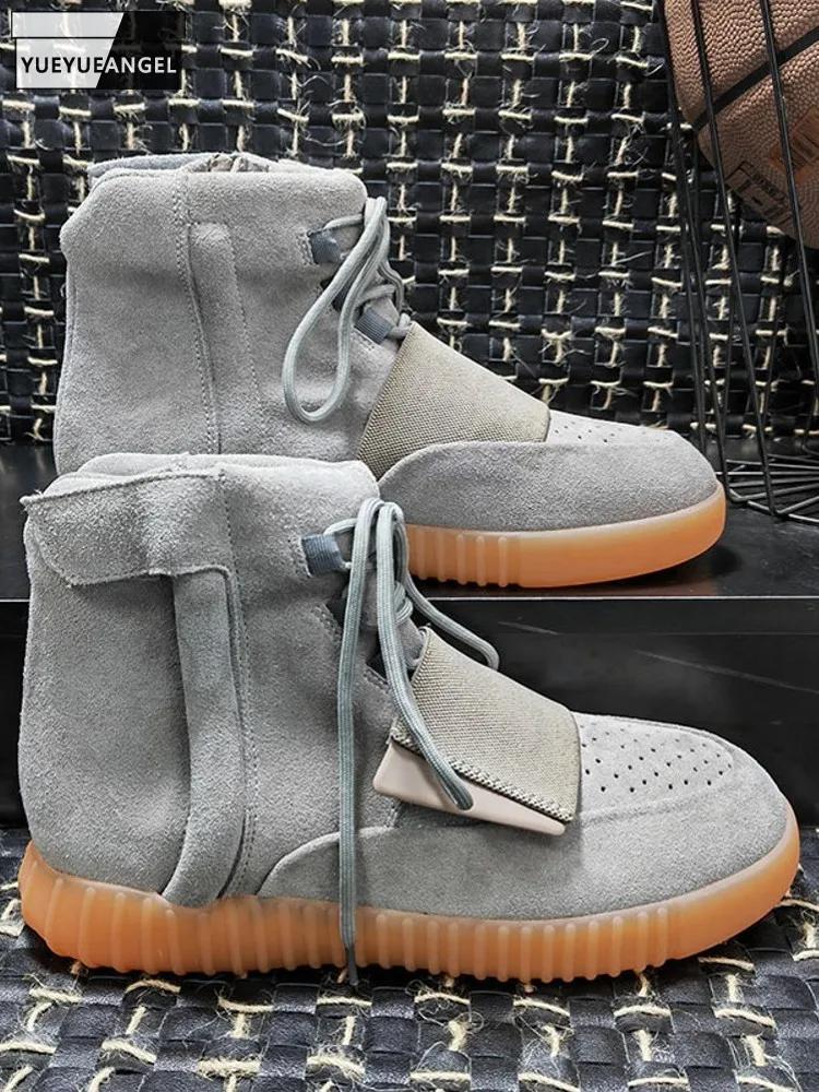 Nouveaux hommes moto équitation confortable ventiler bout rond mi talon vache daim cuir chaussures d