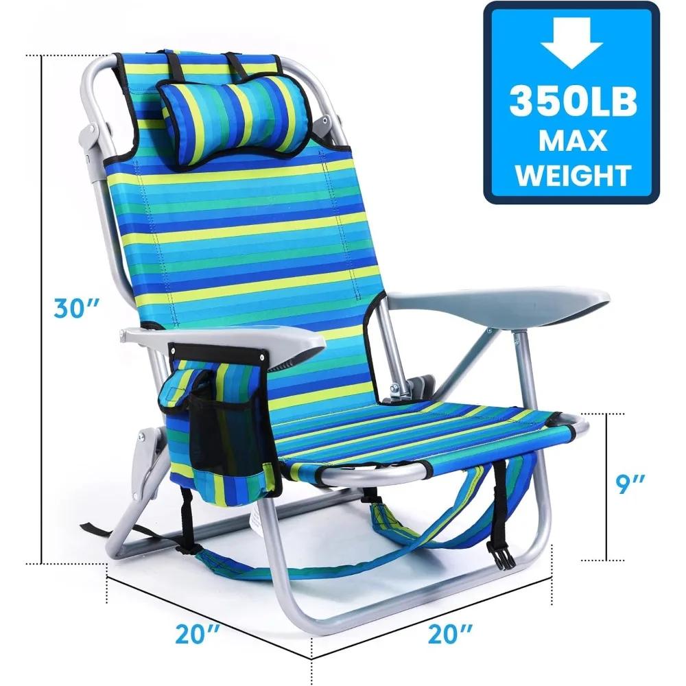 Lot de 2 chaises de plage pliantes légères et portables pour adultes, chaises de plage pliantes à po
