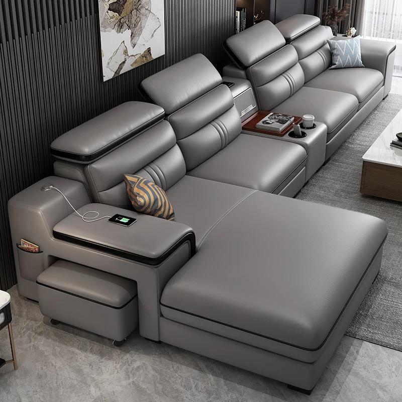 MINGDIBAO-Canapé sectionnel en cuir avec porte-gobelet, USB, repose-sauna réglable, haut-parleur Blu