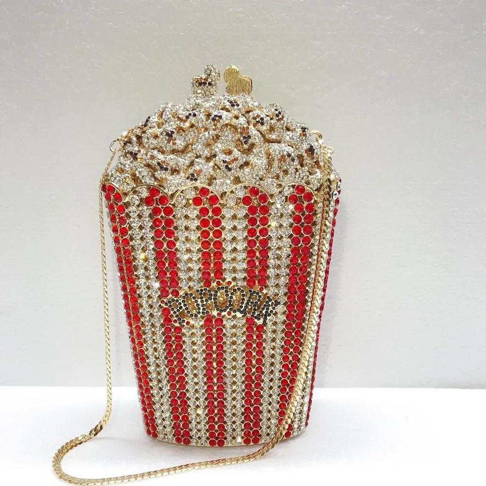 Pochettes en cristal pour femmes, popcorn élégant, sac à main de fête, sacs de soirée rouges, pocomm