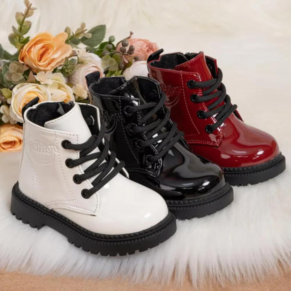 Chaussures d'automne et d'hiver pour enfants, bottes imperméables en cuir PU pour enfants, bottes ha