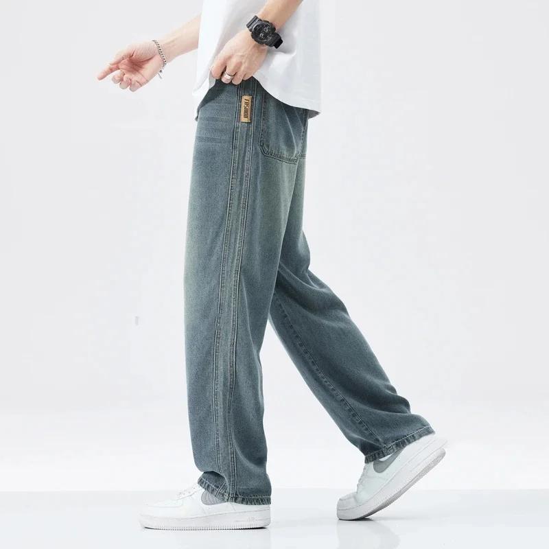 Jean de Haute Qualité en Tissu Lyocell pour Homme, Pantalon Large, Doux, Taille artificiel astique, 