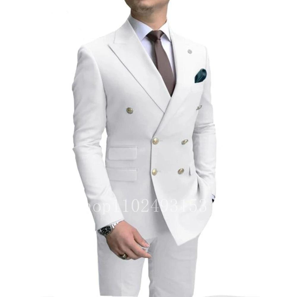 Costume de mariage pour Homme, 2 pièces, blanc, Slim Fit, élégant, Double boutonnage, formel, nouvel