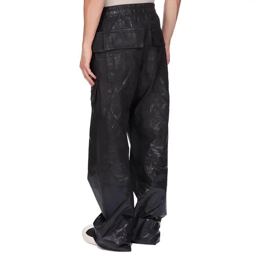 Pantalon Cargo noir à jambes larges, revêtement de teinture de cire Vintage, corne cylindrique, mult