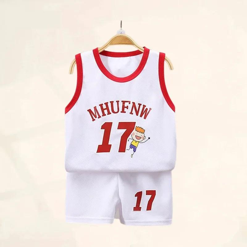 Ensembles d'été pour enfants, T-shirts et shorts de basket-ball sans manches, vêtements pour enfants