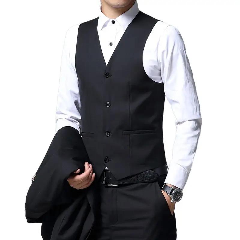 3 pièces noires à col montant pour hommes, veste blazer et gilet pour fête de mariage avec pantalon,