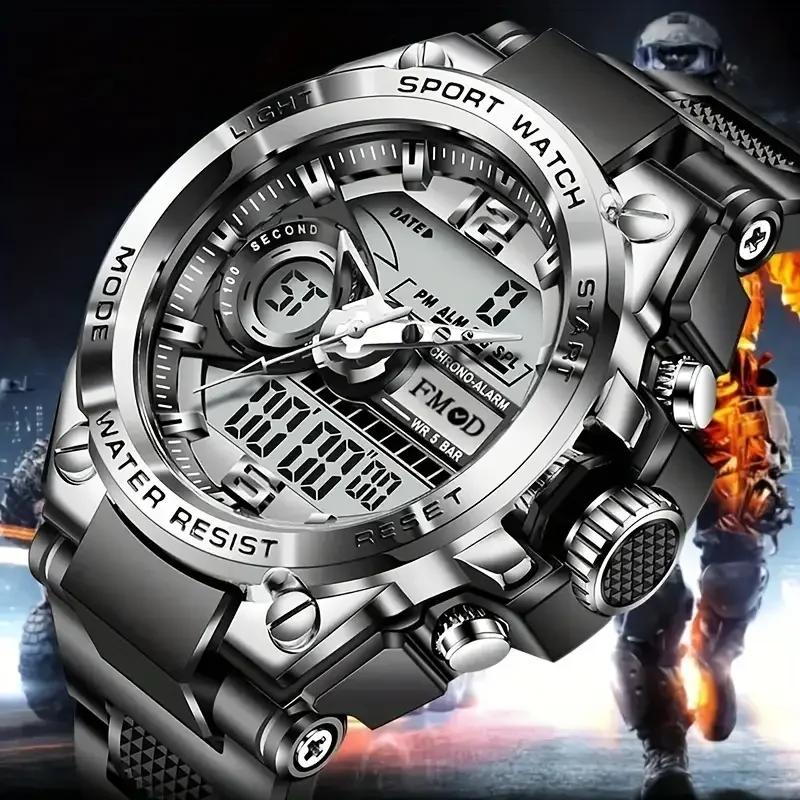 Montre-bracelet militaire numérique en acier pour hommes, horloge à Quartz LED, montre de Sport, gra