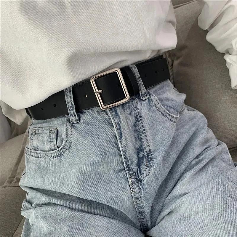 Ceinture en cuir Pu souple pour femmes, boucle carrée, boucle ardillon, jean noir, Chic, marque de l