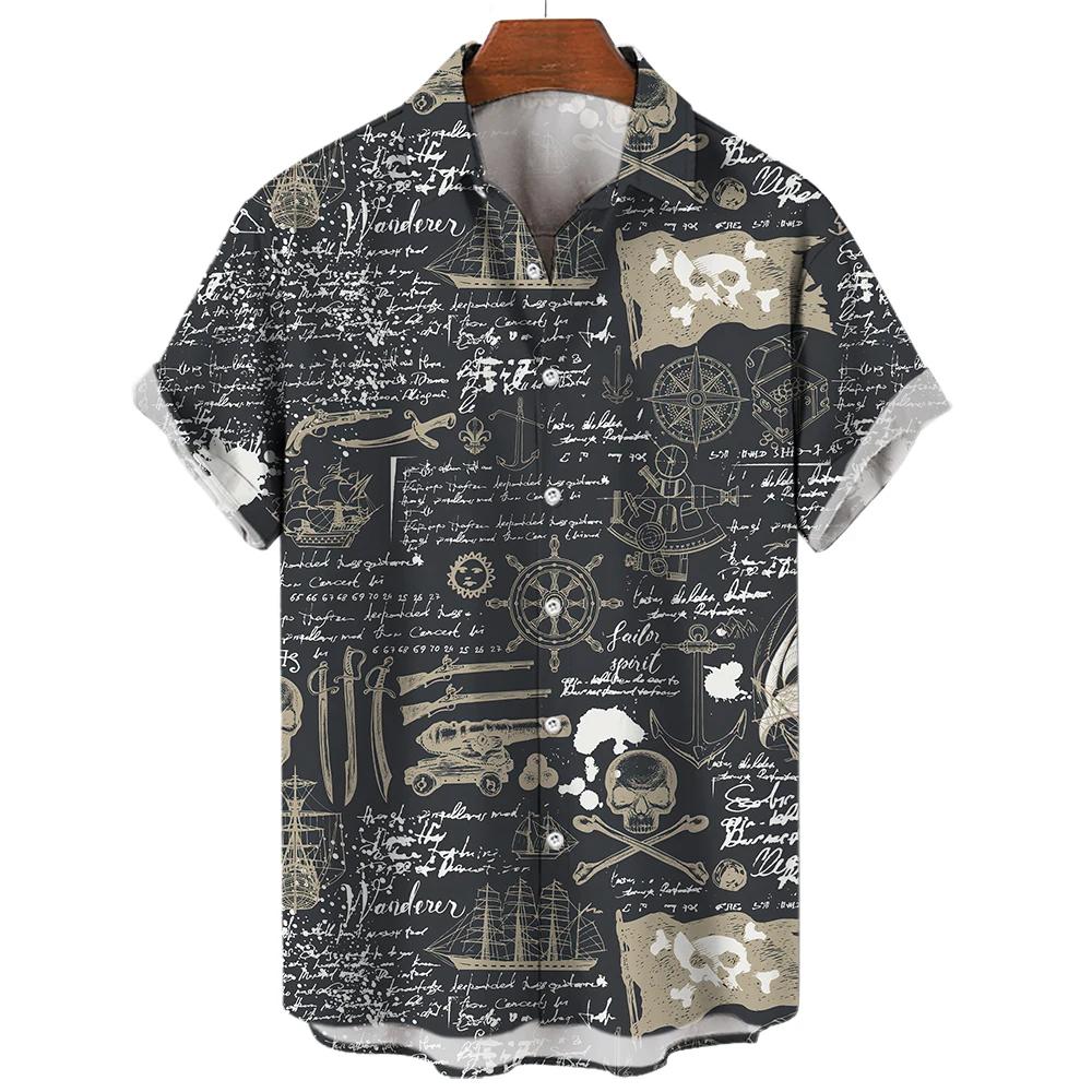 Sailing World Graphic 3D Print for Men, Vintage Shirt, Fashion, Casual Hawaiian Beach Style, Summer 