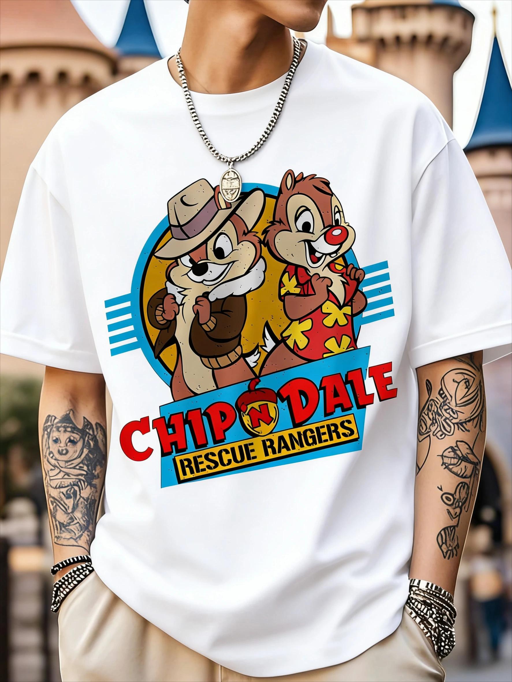 Disney Chip & Dale T-shirt en coton imprimé créatif 2026 été nouvelle rue Hip Hop à la mode décontra