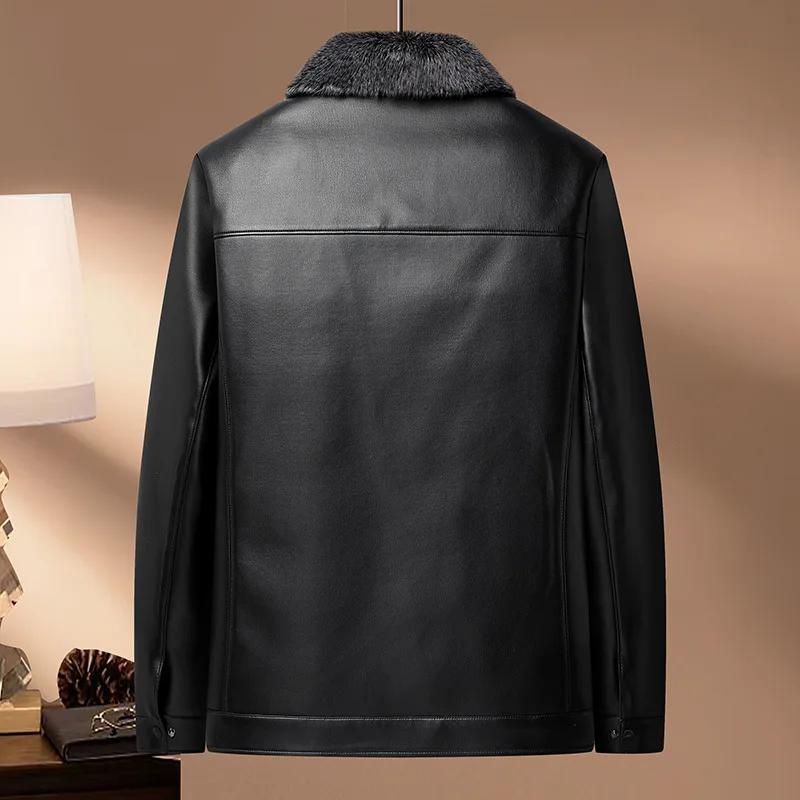 Manteau d'hiver en cuir pour homme, doublure polaire épaisse, coupe-vent, chaud, streetwear, col rab