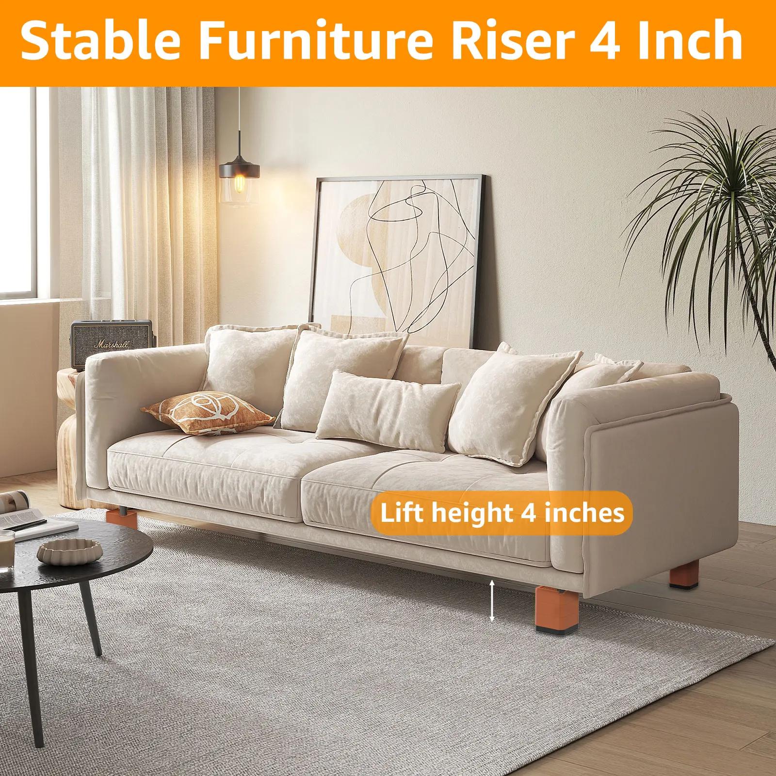 Rehausseurs de lit de 4 pouces, 4 pièces, extensions de pieds de Table détachables à 3 couches, supp