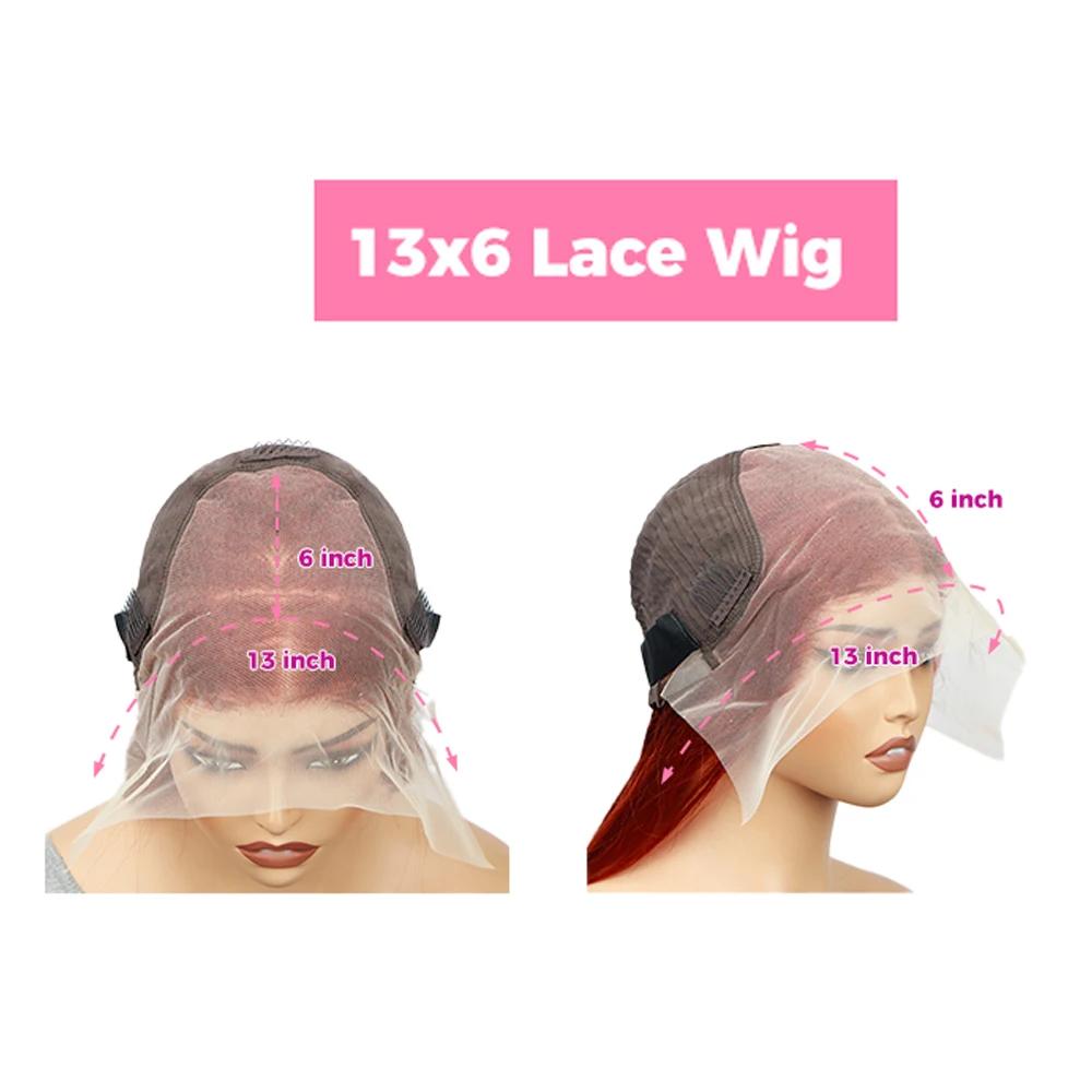 Perruque Lace Front Wig Brésilienne Naturelle Cheveux Lisses, Brun Rousse, Auburn, Cuivre, 13x6, Den